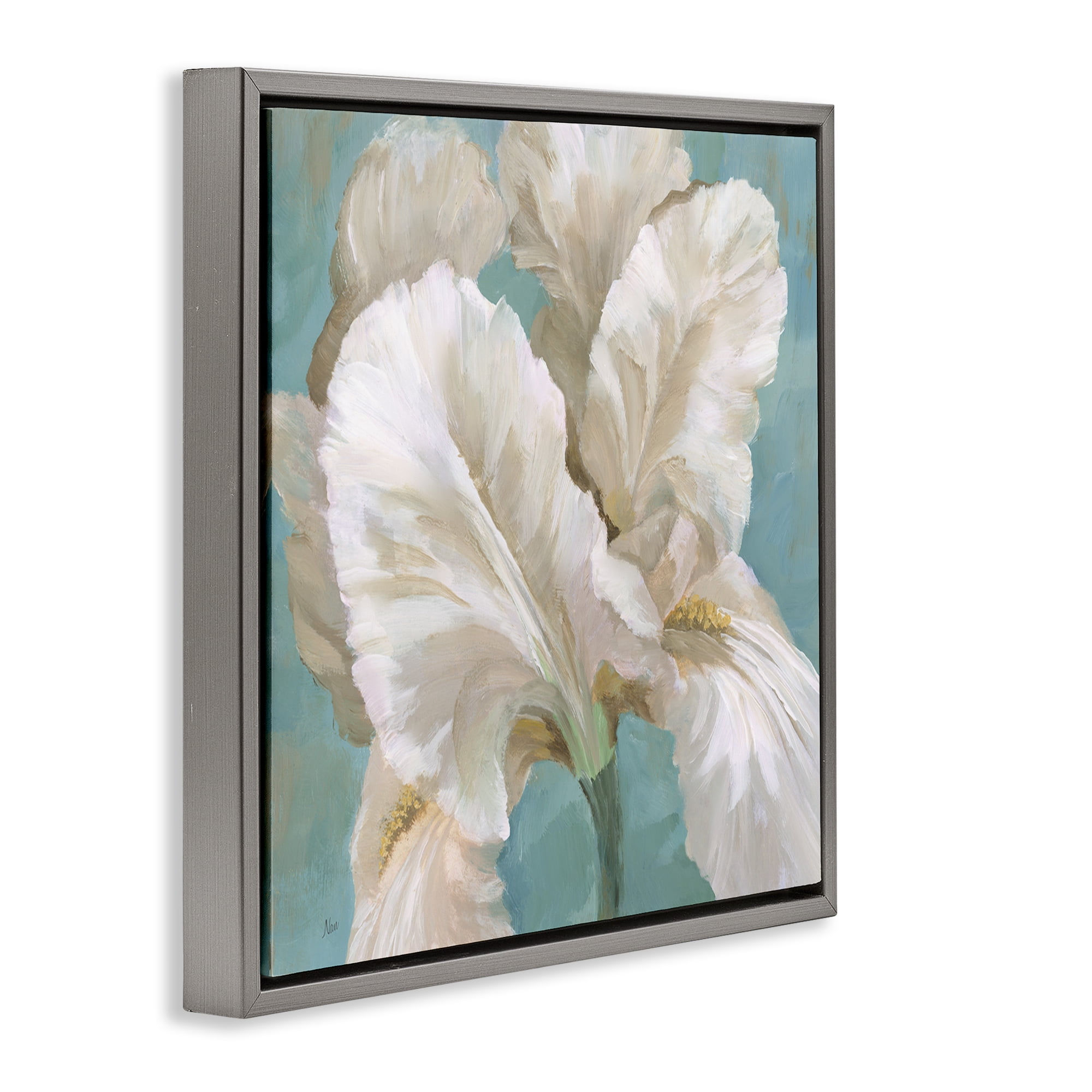 Stupell Industries White Iris Petals Botanical & Floral Painting Gray Floater Framed Art Print Wall Art, 25 x 25