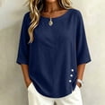 thumbnail image 5 of Cilsoka Cotton Linen T-Shirt for Women Versatile Short Sleeve Crew Neck Shirts with Side Button Down Casual Loose Fit Tops, 5 of 6