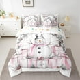 thumbnail image 3 of Manfei Cartoon Pink Snowman Twin Bedding Sets 7-Piece for Child, Santa Claus Gift Bedding Comforter Set, Christmas Plant Print Reversible Sheet Sets, Microfiber Bedroom Decor, 3 of 8