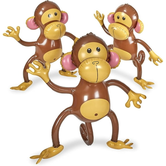 Large Inflatable Monkey 27" - 3 Pack Blow Up Animal Party Favors - Inflatables Jungle Decor, Monkeys for Baby Shower, Safari Birthday Kids & Toddlers Decorations, Kids Anim