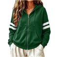 thumbnail image 3 of LUVDA Stripe Sleeve Zip Up Hoodie for Women Athletic Sweatshirt with Kangaroo Pocket Casual Loose Fit Top, 3 of 7