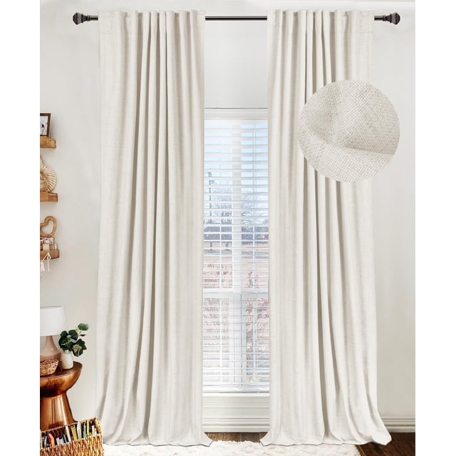 Cortinas 100% opacas de lino, 230 x 229 cm, color beige, 2 paneles
