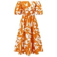 thumbnail image 5 of Bslissey Women's Summer Bohemian Long Dress Short Puff Sleeve Off Shoulder Graphic Print  A-line Dress Ladies Casual Fashion Flowy Swing Dress for Club Party Vacation, 5 of 9