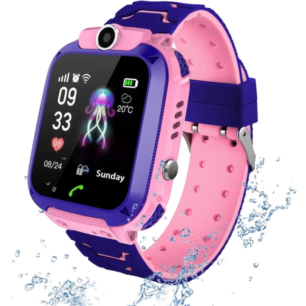 Reloj inteligente impermeable para niños, reloj móvil LBS antipérdida, posicionamiento del rastreador de reloj inteligente, llamada de seguridad SOS, cámara remota, llamada bidireccional, rosa
