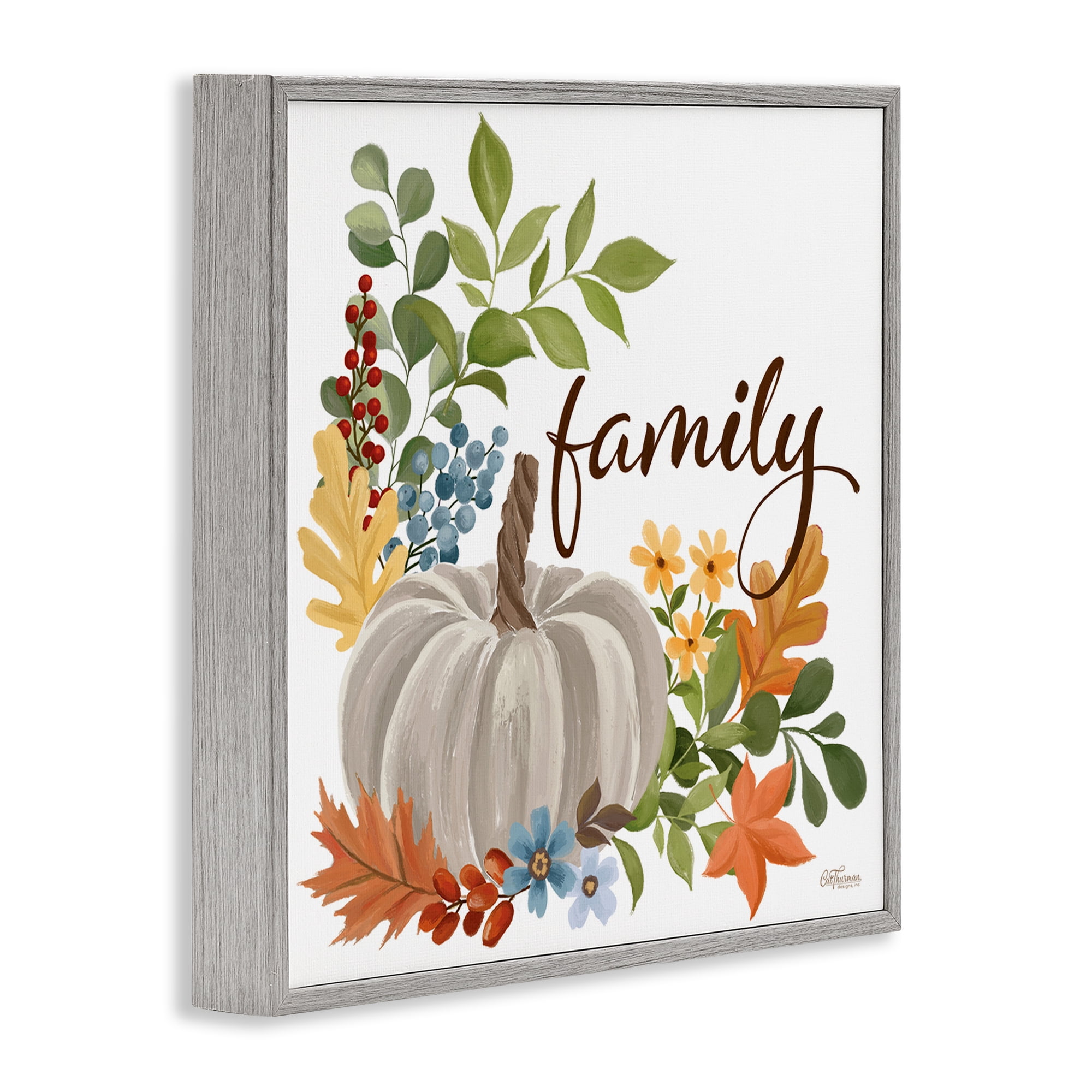 Stupell Industries Autumnal Family Pumpkin Holiday Painting Gray Framed Art Print Wall Art, 12 x 12