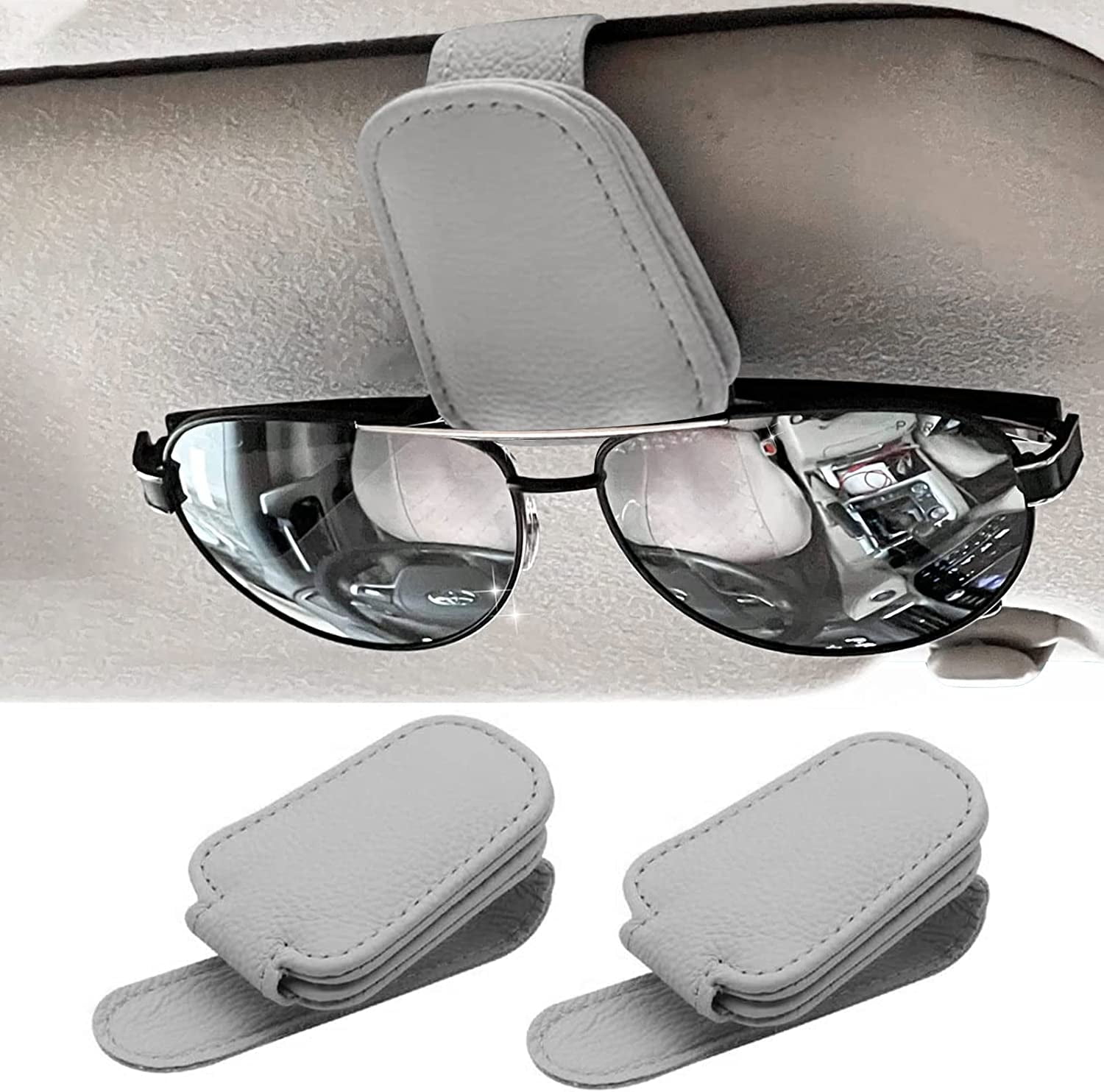 2 Pack Leather Car Visor Sunglass Holder, Leather Glasses