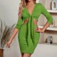 thumbnail image 3 of Gibobby Vestidos de suéter anchos Casual y sexy para mujer de color sólido de manga larga de punto con cuello en V vestido otoño invierno nuevo(Verde,XL), 3 of 4