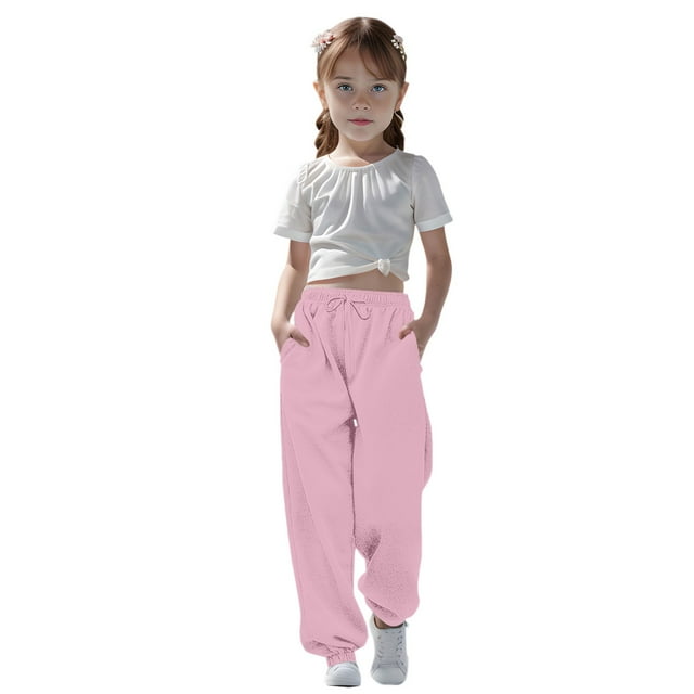 WENXIAOO Toddler Sweatpants Adjustable Drawstring Casual Pants With Pockets Solid Pants Pink Sweat Pants Kids Kids Spring Fall Sweatpants Size 7-8 Years