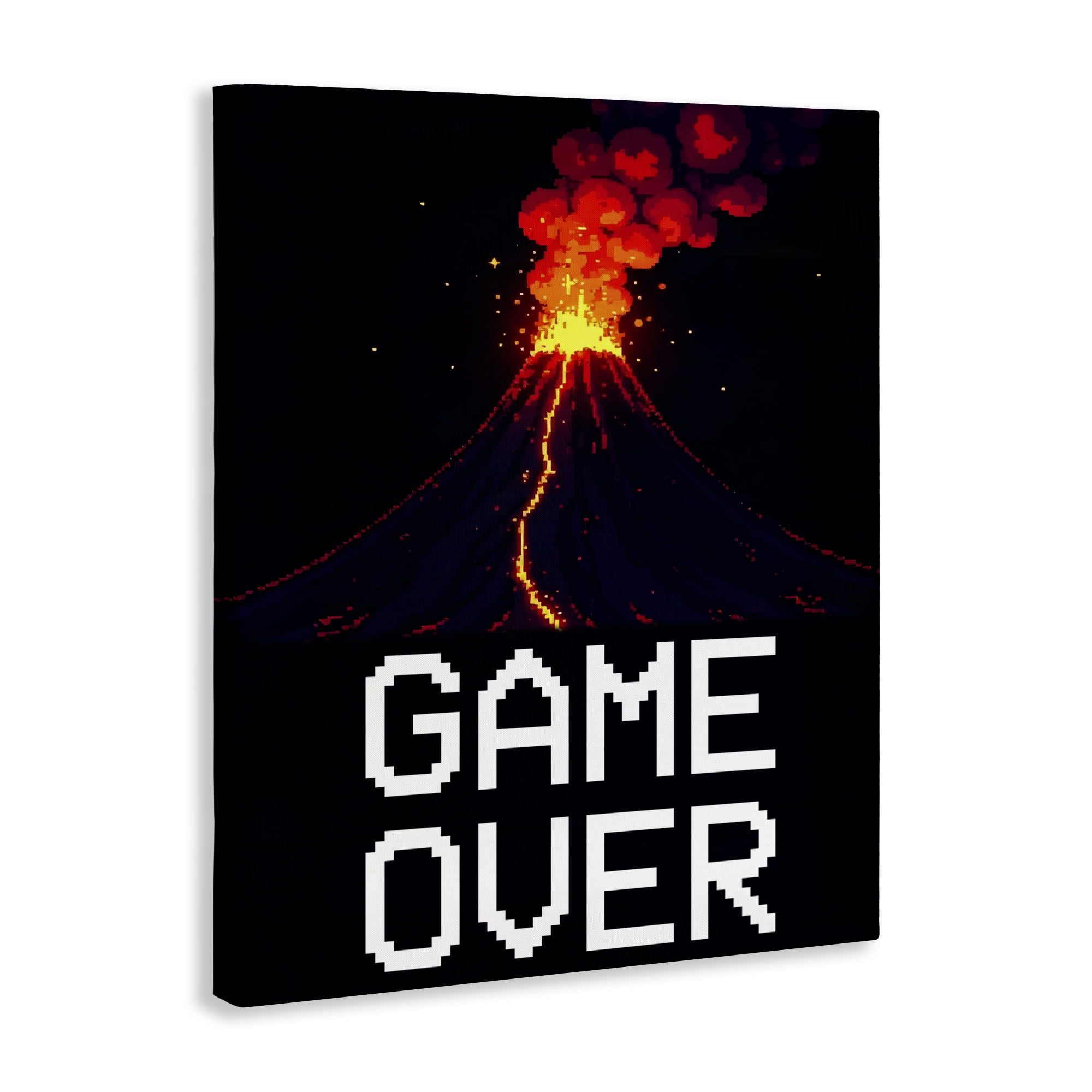 Pixel Volcano Game Over Canvas Wall Art, design by Kim Allen
