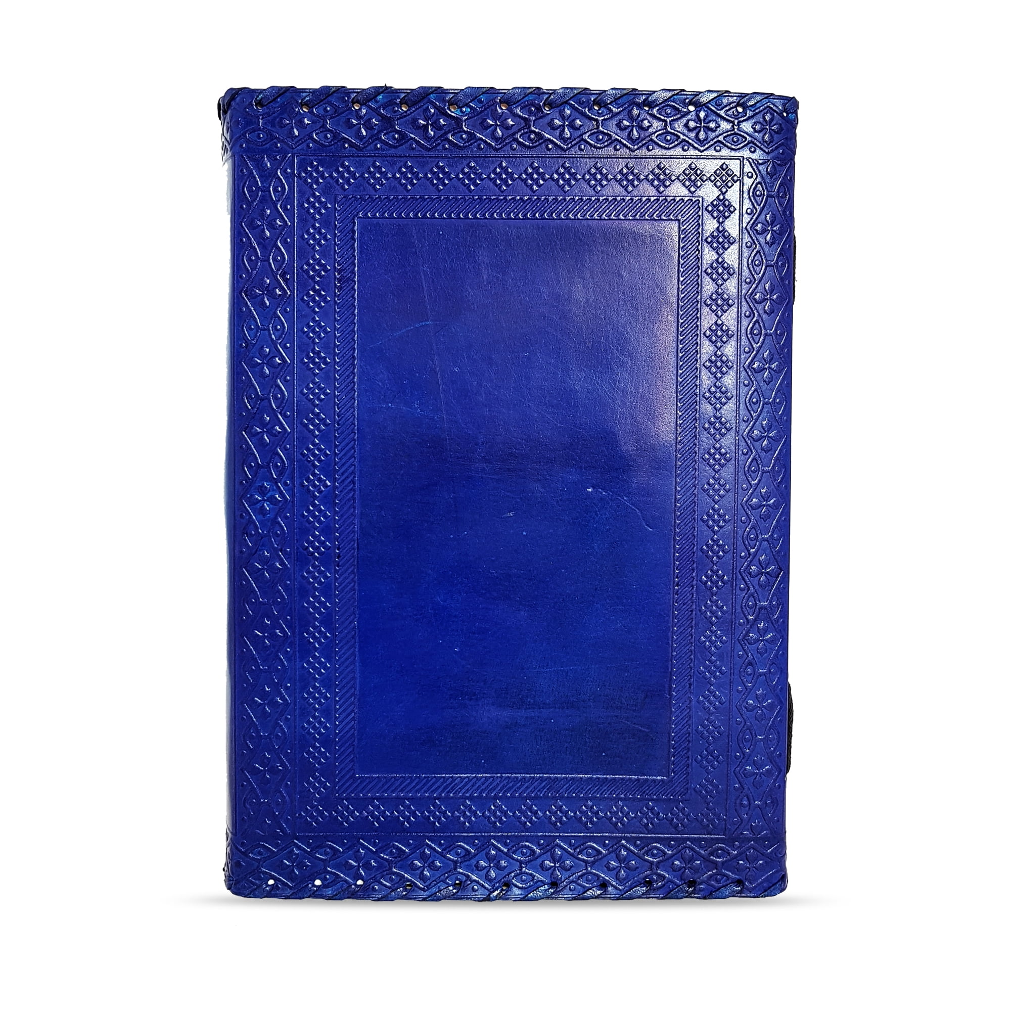 Jaald 10" Leather Journal Blank Notebook Handmade Travel Diary with Lock Writing Bullet Journal Christmas Gift Blue Sketchbook for Artists
