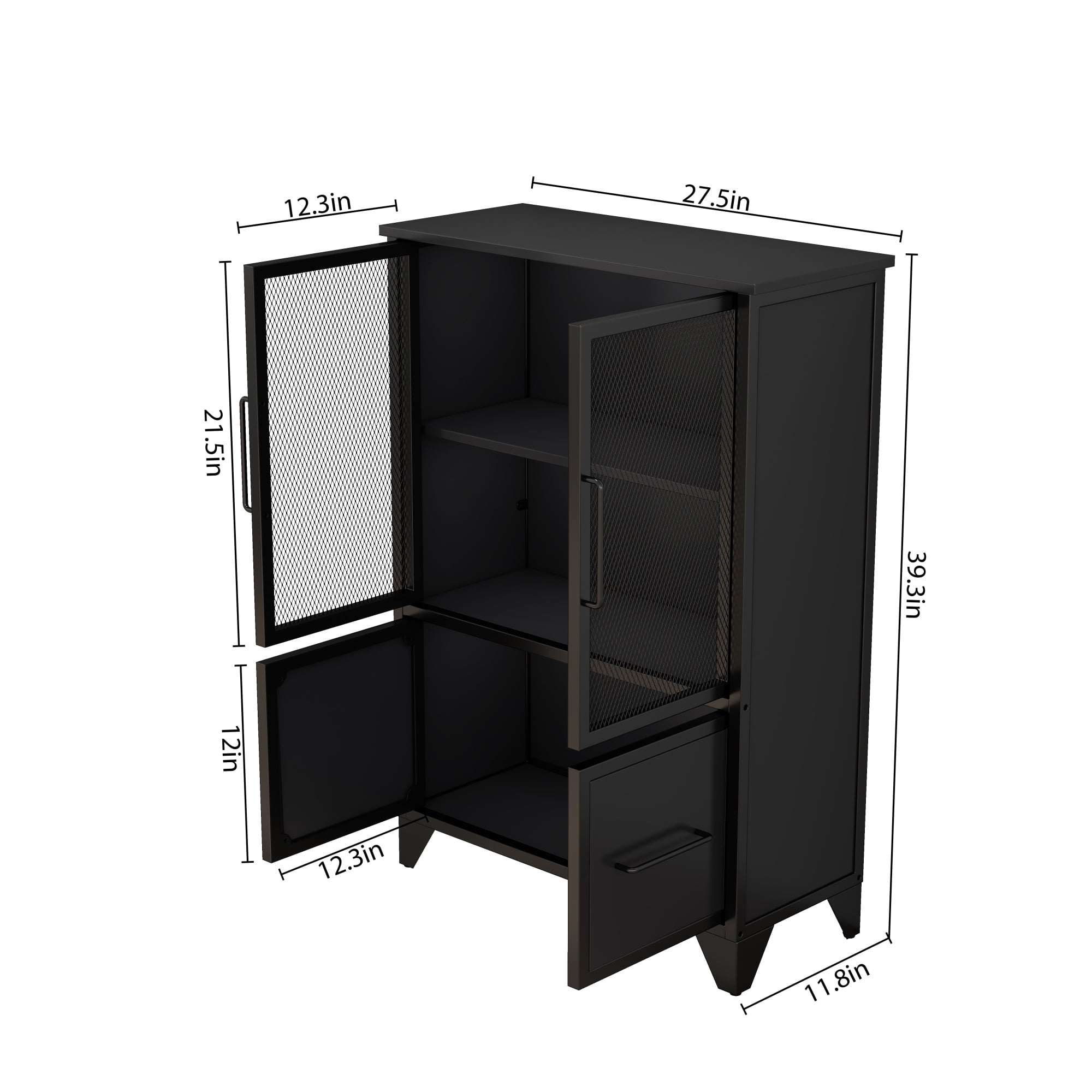 Storage Cabinet,3-Tier Farmhouse Kitchen Sideboard With Adjustable Shelf & 4 Iron Doors for Living Room,Kitchen,Black