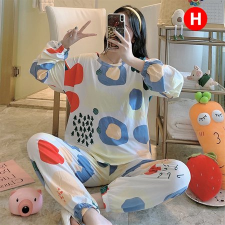 

Women Pajamas Suit Long Sleeve Top Trousers Cartoon Print Loose Two-Piece Sleepwear Home Service Set New Fashion