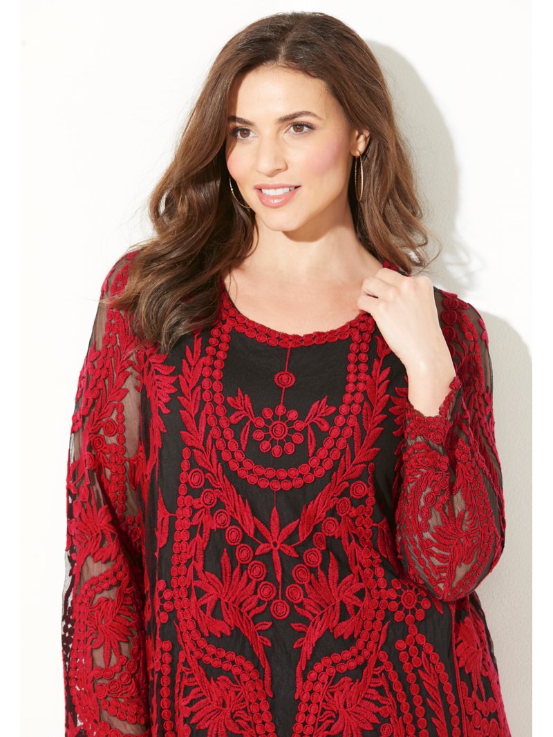 Catherines Women's Plus Size Embroidered Mesh Top - Walmart.com