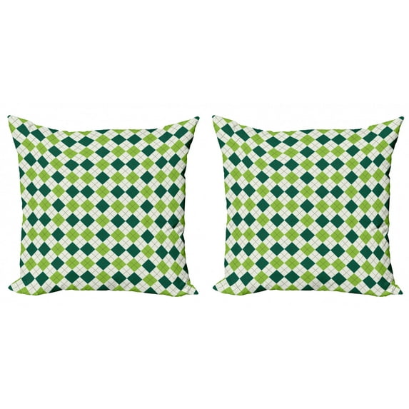 Ambesonne Geometric Throw Pillow Cover 2 Pack, Vintage Diamond Line, 18", Lime Green Dark Green