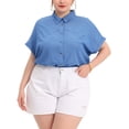 thumbnail image 1 of GRACE & GRANDEUR Women's Plus Size Shirt Button Down Chambray Short Sleeve Shirts 4X Mid Blue, 1 of 6