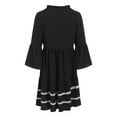thumbnail image 4 of GEWSEY Women Striped Lace Trim Mini Dress V Neck Tie Front Flutter Sleeves Casual Beach Vacation Dress (Black, XXL), 4 of 5
