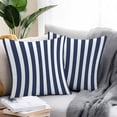 thumbnail image 2 of Throw Pillow Covers 16x16 Inch Set of 2, Navy Blue Striped Waterproof Outdoor Pillow Covers, Modern Farmhouse Blue White Stripes Decorative Cushion Pillowcases for Couch, Sofa, Bed, Garden, Patio, 2 of 9