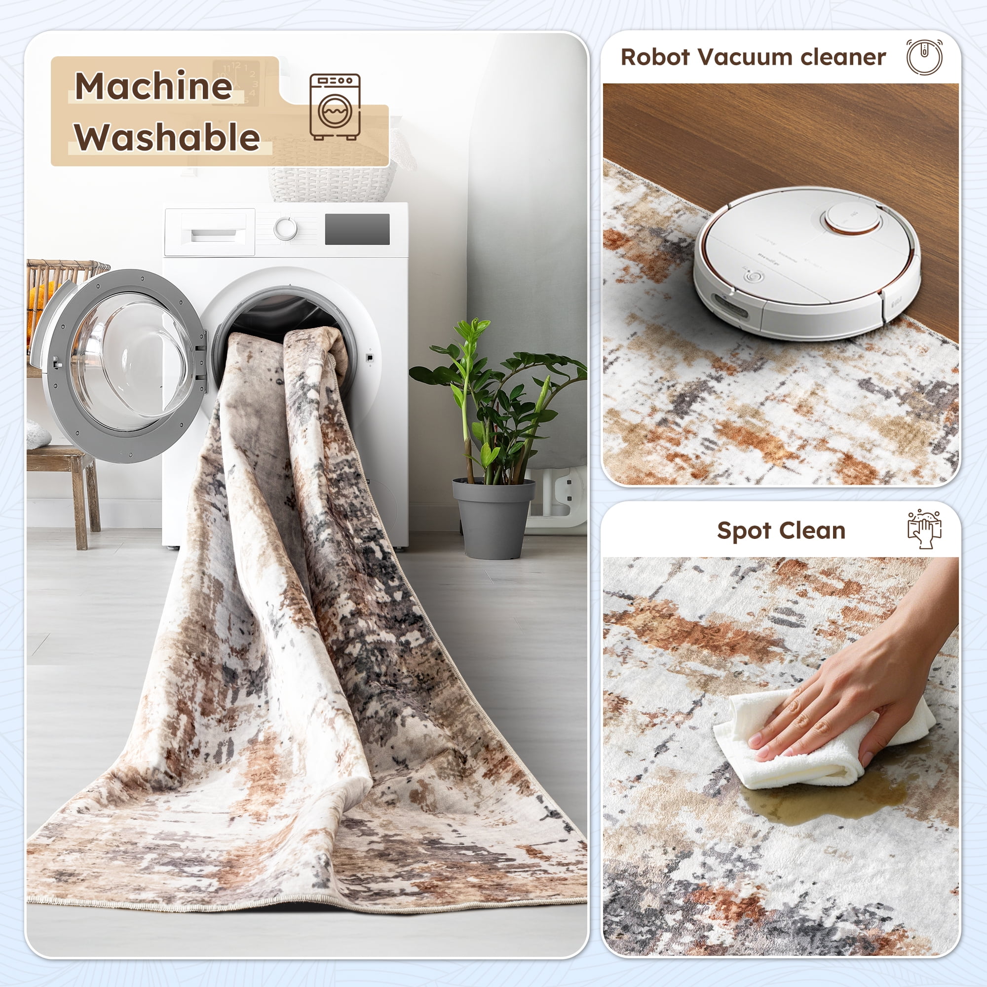 EnHomee Area Rug for Living Room 5x7 Area Rugs for Bedroom Modern Abstract Rug with Rubber Backing Non Slip Washable Persian Carpet, Brown Gray