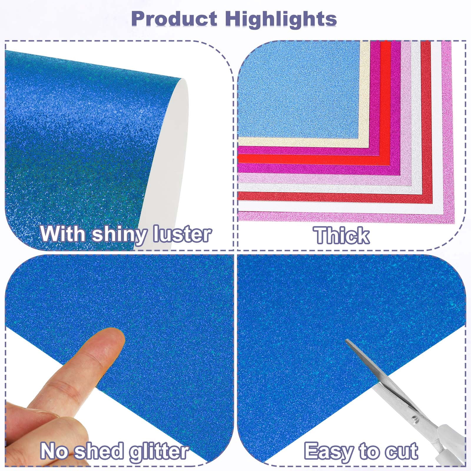 20Sheets Blue Glitter Cardstock, 12x12In Glitter Paper Card Stock Shiny Scrapbook 250gsm Sparkly Paper Large Shimmer for Crafts Scrapbook DIY Art Wedding Party