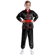 Linjinx Kids Girls Boys Kung Fu Set Traditional Chinese Tai Chi Uniform Set Wing Chun Suit Sportwear Black 130