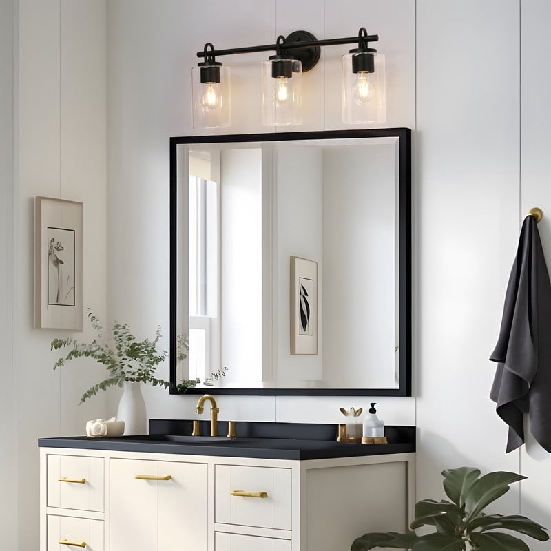 LNC 22-in Black 3-Light Cylinder Glass Vanity Light, Up/Down Mount for Bathroom