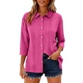 thumbnail image 6 of Cilsoka 3/4 Sleeve Tops for Women Button Down Shirts V Neck Pleated Casual Loose Blouses Roll Up Sleeve Shirt, 6 of 7