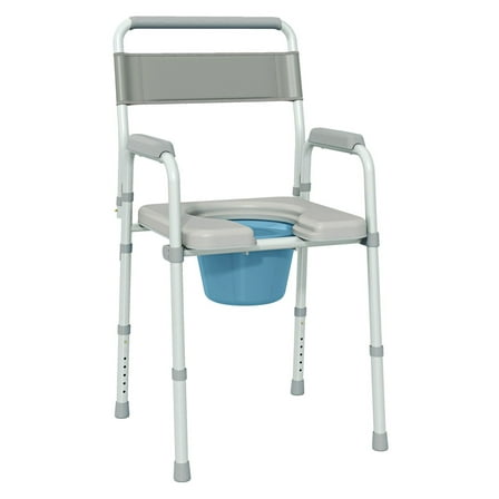 COCOKUN Bedside Commode Chair for Seniors, Adjustable Height Raised Toilet Seat with Arms, 300 lbs Capacity, Gray 