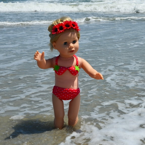 The New York Doll Collection Cute Polka Dot Strawberry Bikini Swim Set for 18 Inch Dolls