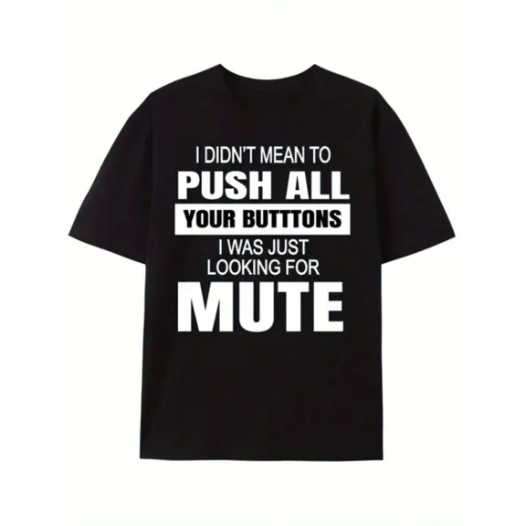 【New Arrival】Funny Mute Button Sarcastic Quote Graphic T-Shirt, Cotton Crew Neck Short Sleeve Tee, Remote Work Casual Streetwear Novelty Gift For Online Meeting Workers