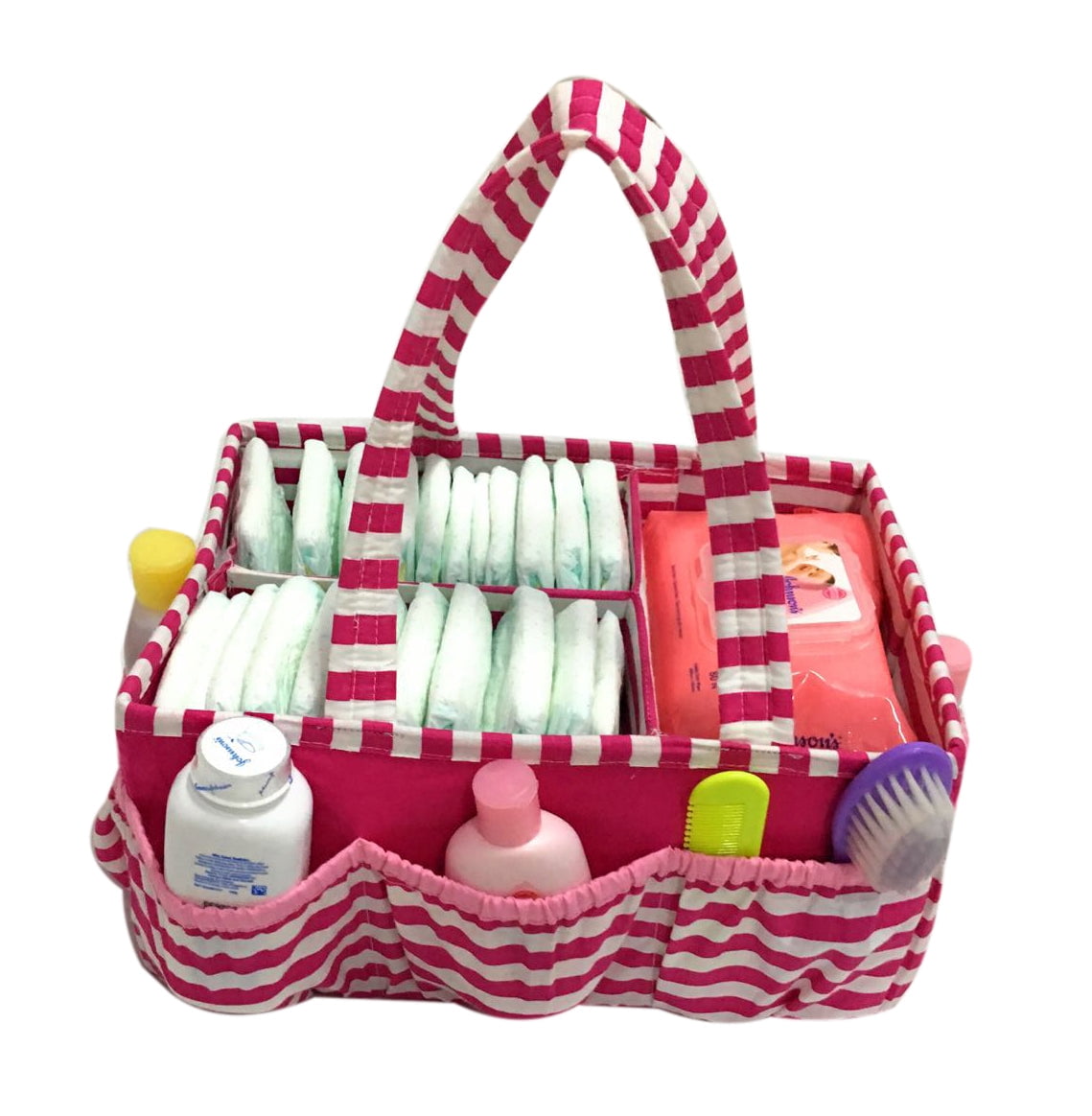 Bacati - Mix N Match Pin Stripes Nursery Storage Caddy, Fuchsia