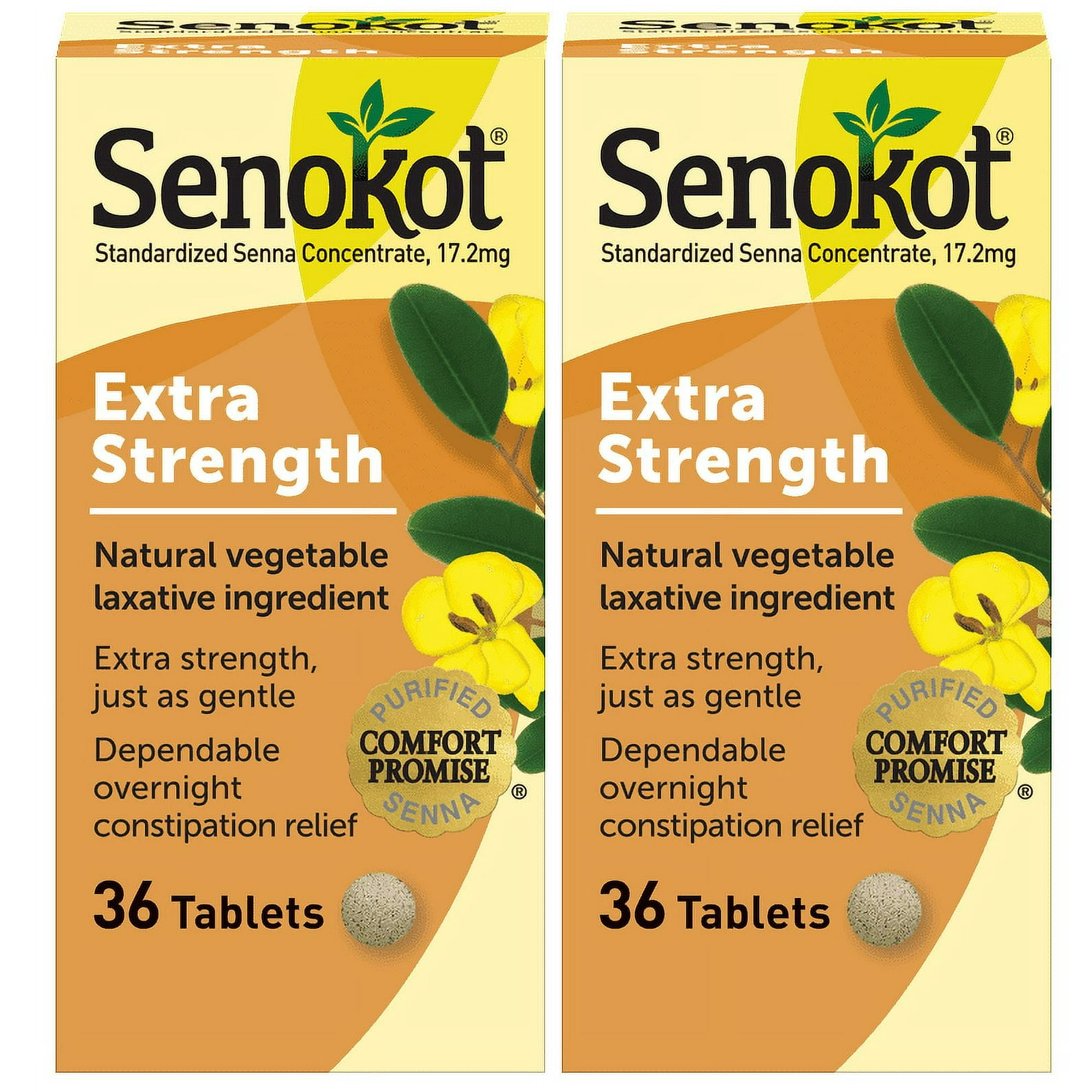 Senokot Extra Strength Senna Laxative Tablets for Constipation Relief for Adults 36 count (Pack of 2)