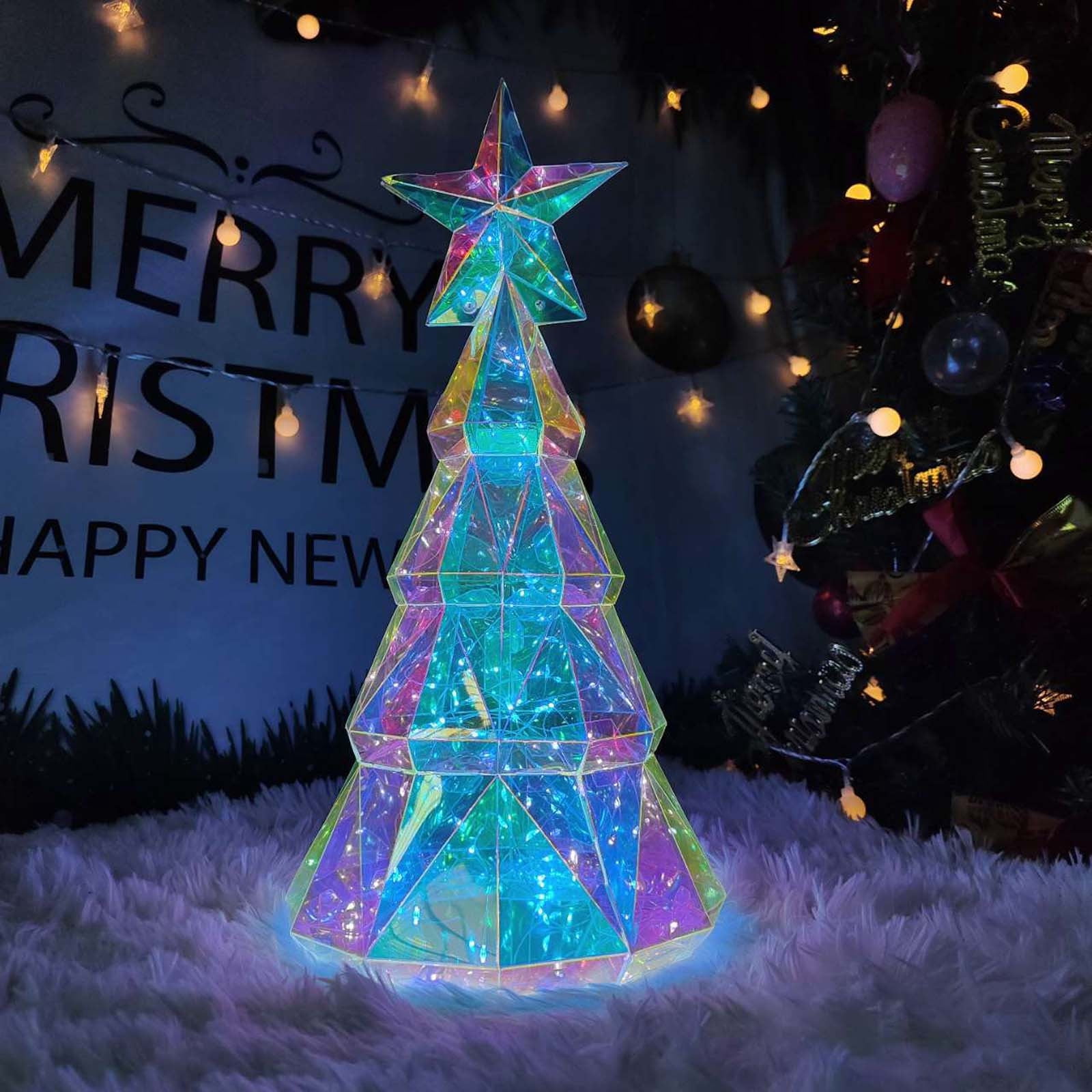 Outoloxit Holographic LED Christmas Tree with 100 Lights, USB Powered, 15 Inch Desktop Decoration for Christmas Gift