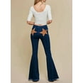 thumbnail image 3 of Star Patchwork Bell Bottom Jeans for Women Mid Waist Bootcut Flare Jeans Stretch Straight Leg Skinny Denim Pants Dark Blue M, 3 of 8