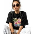 thumbnail image 2 of T Shirts for Women Short Sleeve Cotton Crewneck T-Shirt, Beach Flamingo Drink Sunset Tee Tops Casual Basic T-Shirts, XS-5XL Black 3XL, 2 of 7