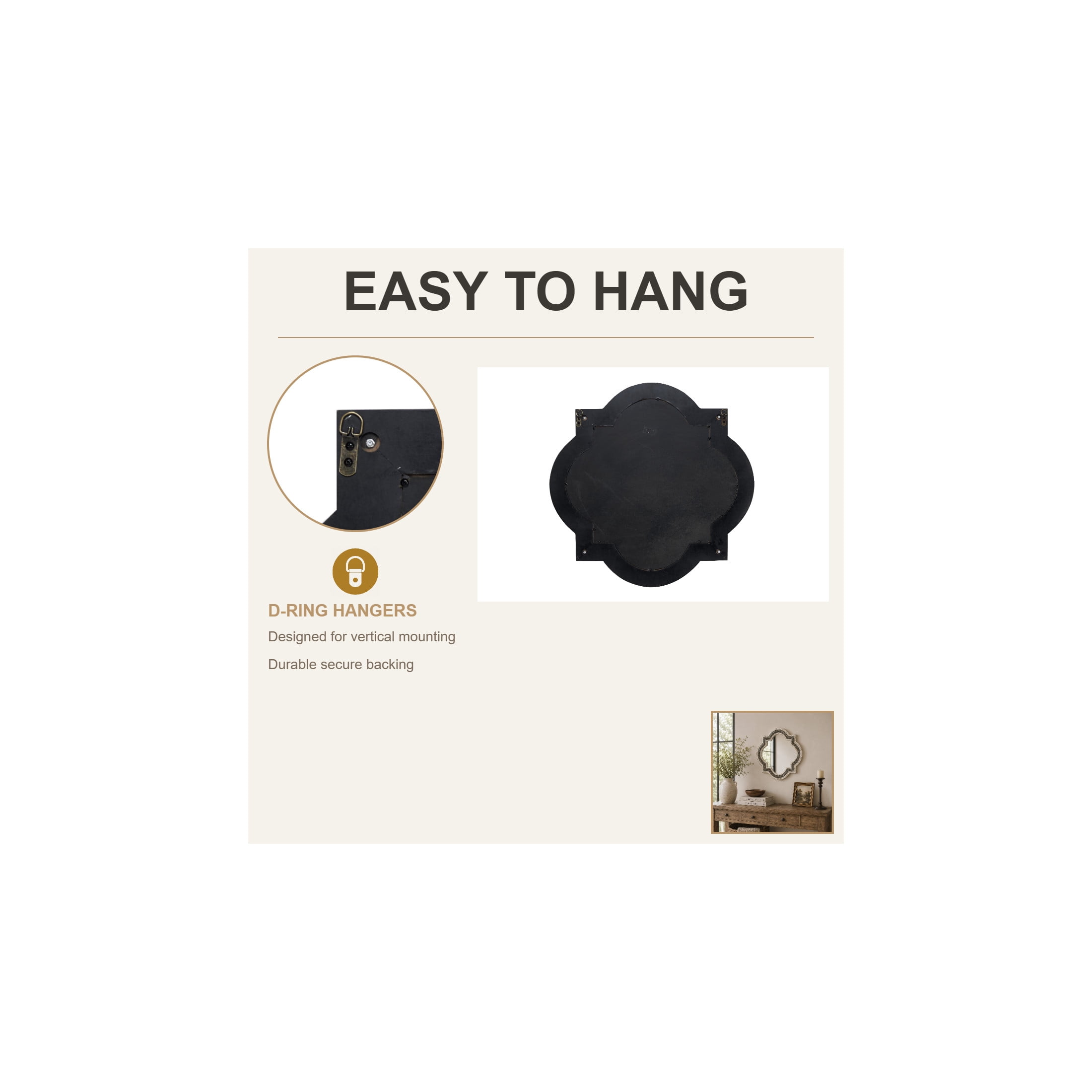 DecMode 30" x 30" White Quatrefoil Wall Mirror with Dark Gray Metal