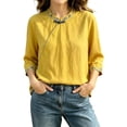 thumbnail image 2 of Womens Plus Size Tops Linen Elbow Length Sleeve Tshirts for Women Crew Neck Pullover Summer Fall Top M-4XL, 2 of 6