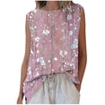 thumbnail image 2 of Womens T-shirts Sleeveless Round Neck Floral Printed Casual Tank Top Pink XXL, 2 of 5