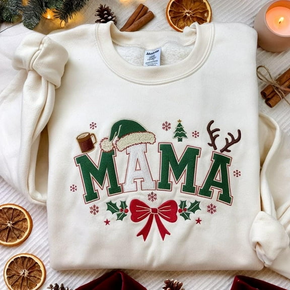 EMBROIDERED Christmas Family Sweatshirt, Mama Papa Xmas Matching Outfit, Holiday Tree Sweater, Merry and Bright Shirt, Cozy Winter Crewneck