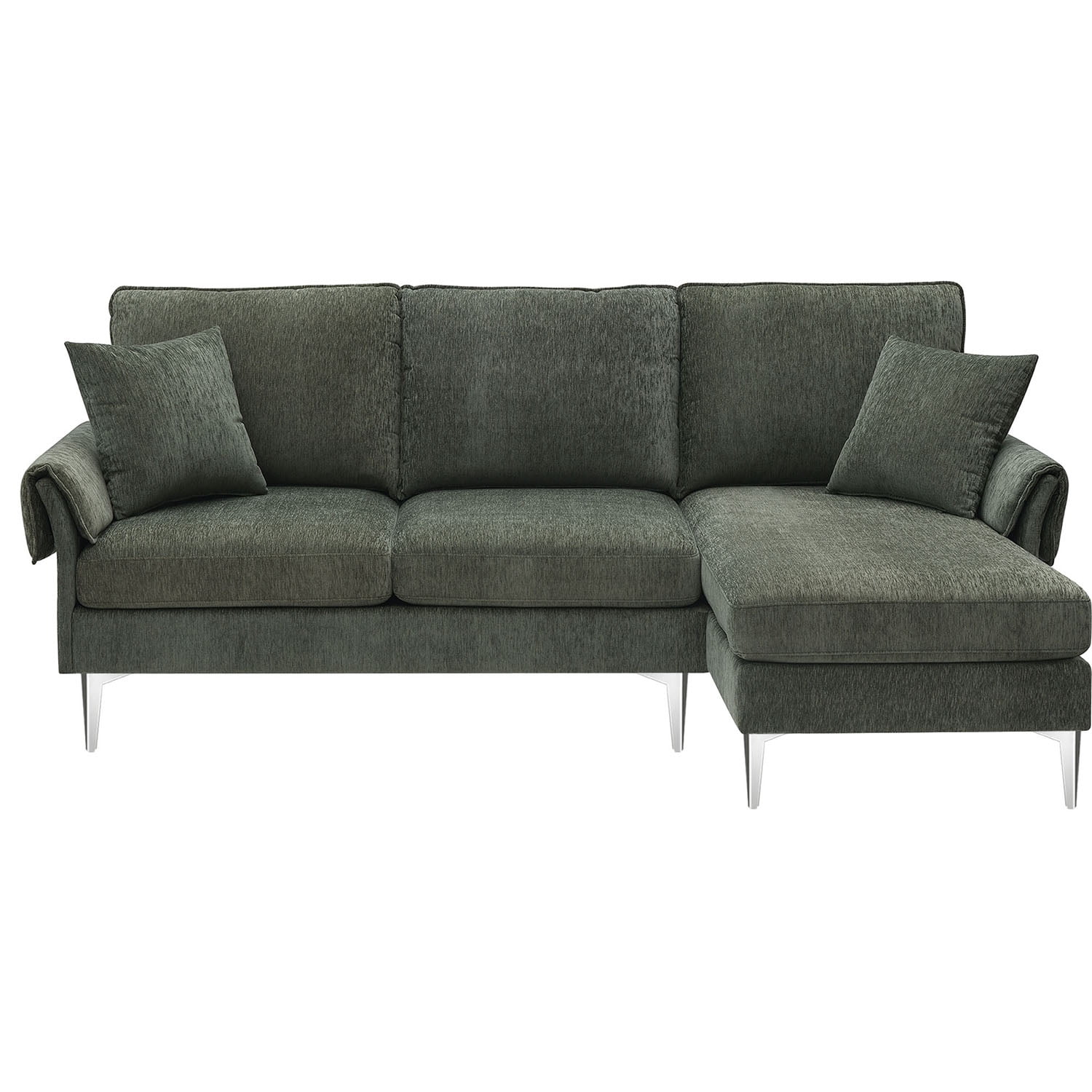 Kadyn 84 " Convertible Sectional Sofa, Modern Chenille L-Shaped Sofa Couch with Reversible Chaise Lounge and Pillows , Fabric Sofa for Living Room, Green