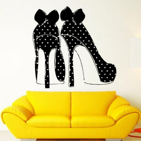 Polka Dot Heels Shoes - High Heel Fashion Shoes Polka Dots Bows Decor Wall Mural Vinyl Art Sticker M504