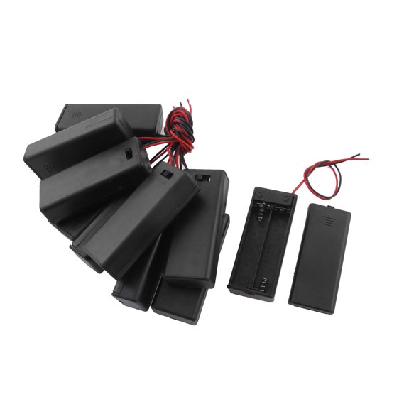 Unique Bargains 10pcs Black Plastic Shell 2-Wire 2 x 1.5V AAA Battery Holders Cases Boxes