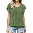 thumbnail image 2 of TGSLY Ruffle Short Sleeve Tops for Women Lightweight Thin Casual Crew Neck Front Pleated Blouses Loose Flowy Dressy Elastic Banded Hem Solid Color Tshirts XL, 2 of 9