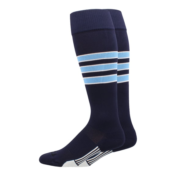 MadSportsStuff Dugout 3-Stripe Softball Socks - Navy/Columbia Blue/White, Large