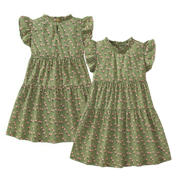 Ytdscs Little Girls Princess Dress Summer Short Sleeve Casual Dress for Baby Kids Girls Cute Printed Sundress 2-8 Years Old