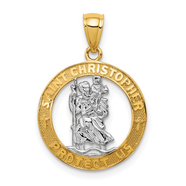14K Rhodium Plated Yellow Gold Rhodium Plated St Christopher Pendant