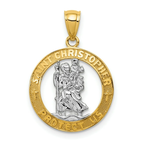 14K Rhodium Plated Yellow Gold Rhodium Plated St Christopher Pendant