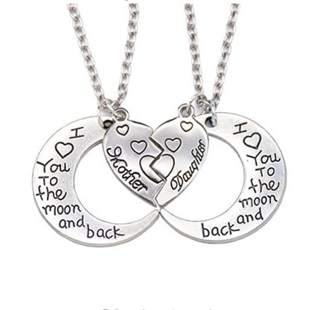 Nuzyz Nuzyz 2pcs I Love You To The Moon And Back Mother Daughter Heart Necklace Pendant Gift Walmart Com Walmart Com