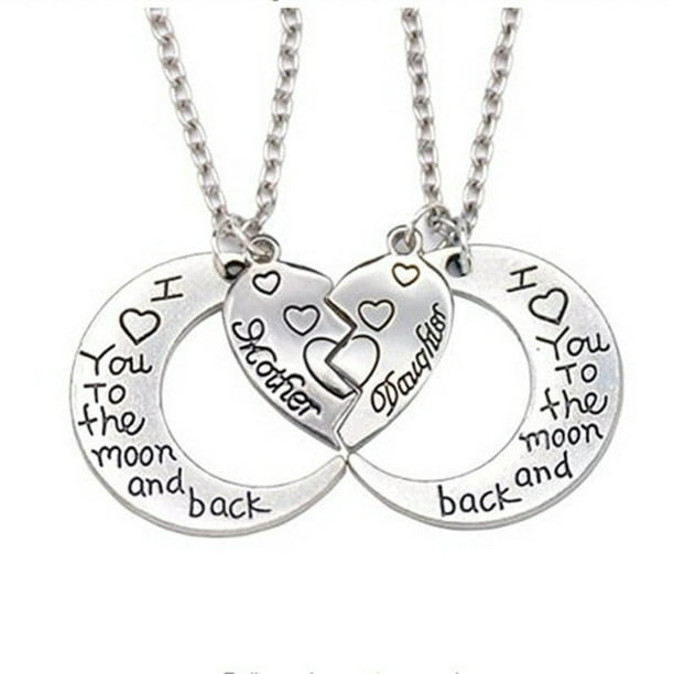 Vearear Vearear 2pcs I Love You To The Moon And Back Mother Daughter Heart Necklace Pendant Gift Walmart Com Walmart Com