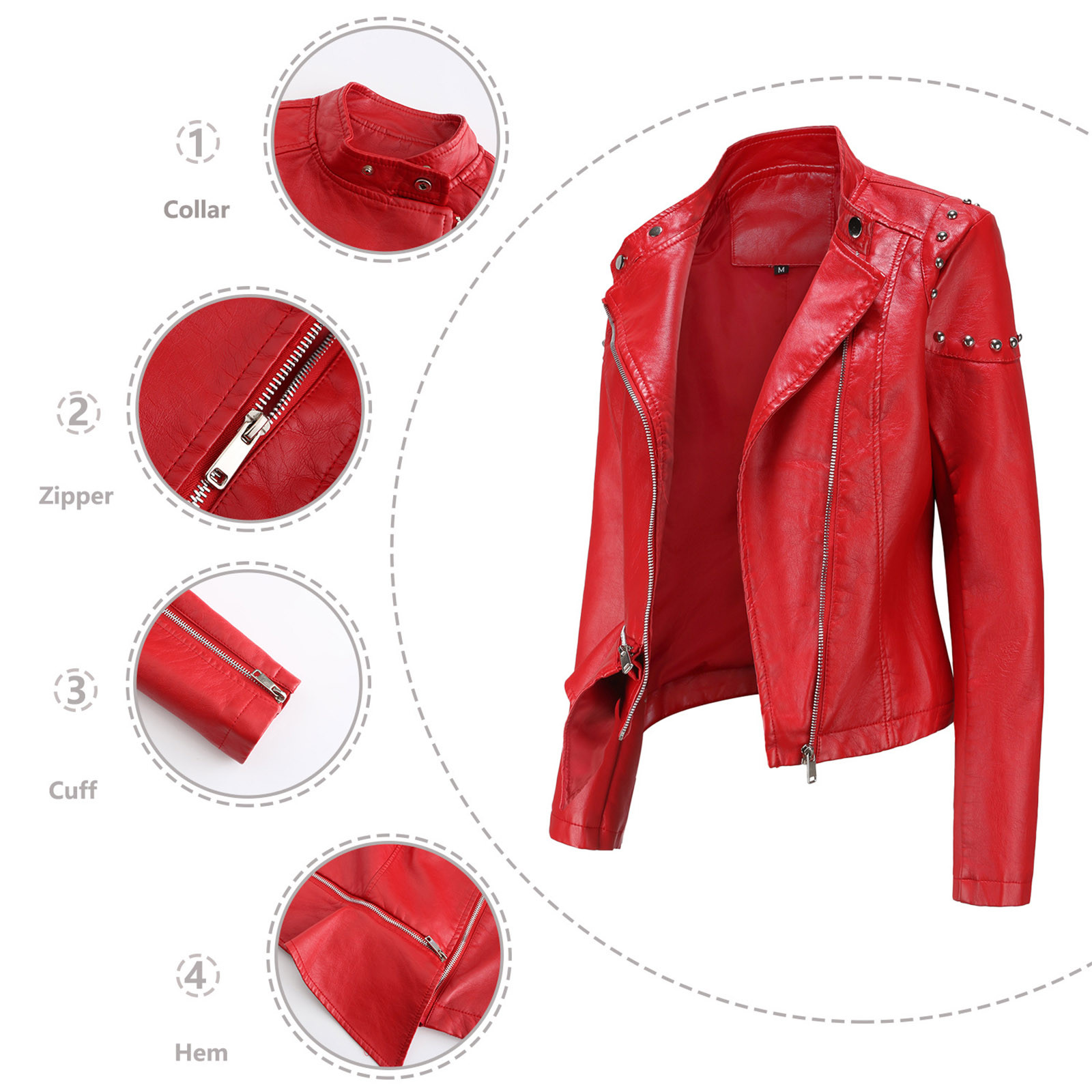 Odeerbi Jackets for Women 2024 Slim Leather Stand Collar Zip Motorcycle Suit Belt Coat Jacket Tops Black - image 5 of 5