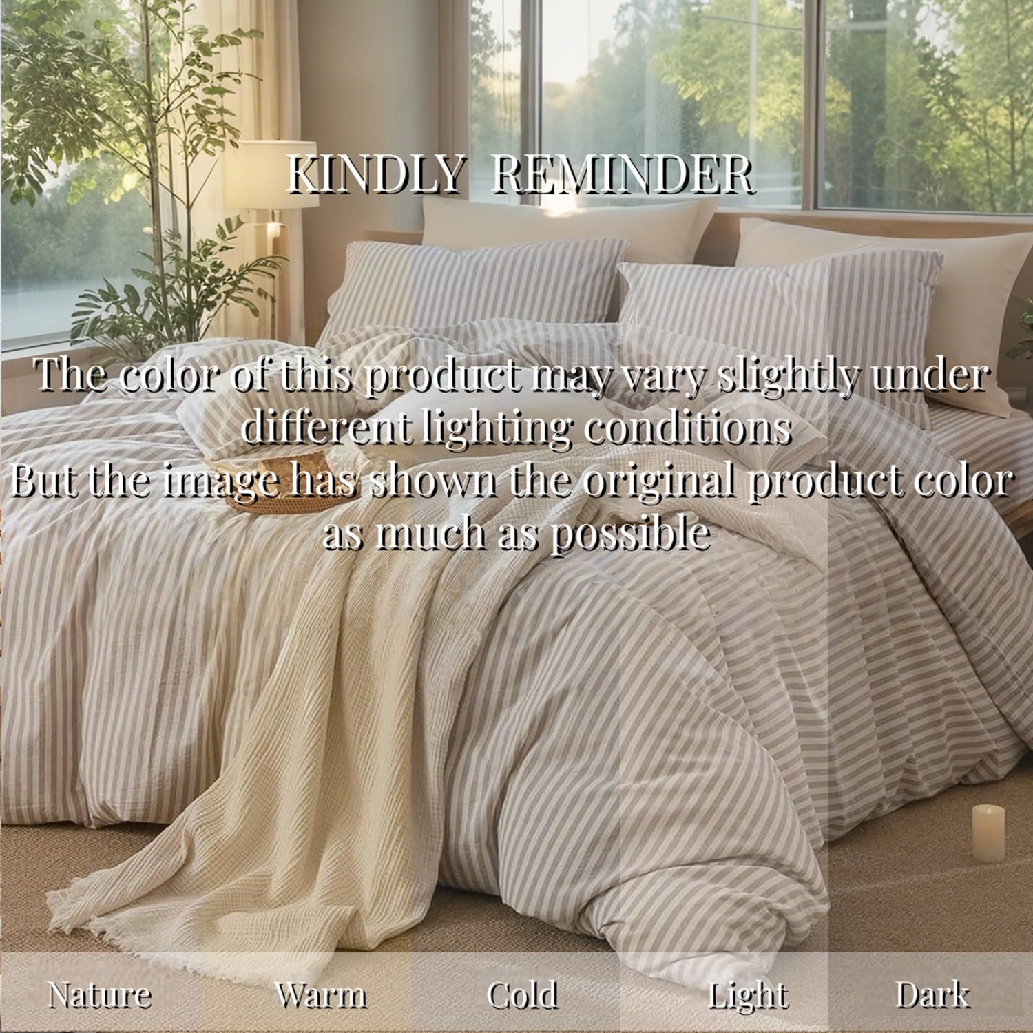 JOLUSERE 100% Organic Cotton Striped Duvet Cover Twin Set, 2-Piece Linen Like Textured Breathable Bedding Cover（Beige& White Classic Stripes）